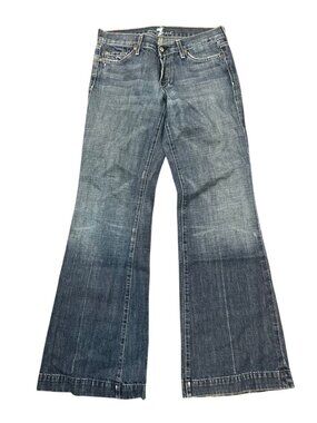 7 For All Mankind Womens Wide Leg Jeans Size 28 Medium Wash Distressed Denim